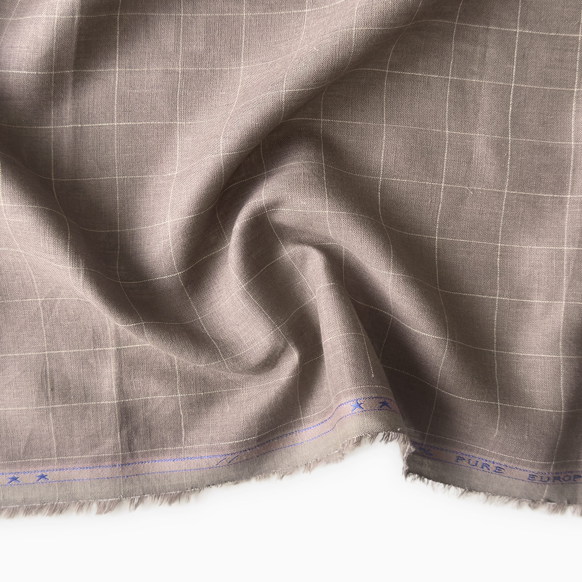 Premium Linen Stripes & Checks Fabric Rose Brown Checks 60 Lea Pure Linen