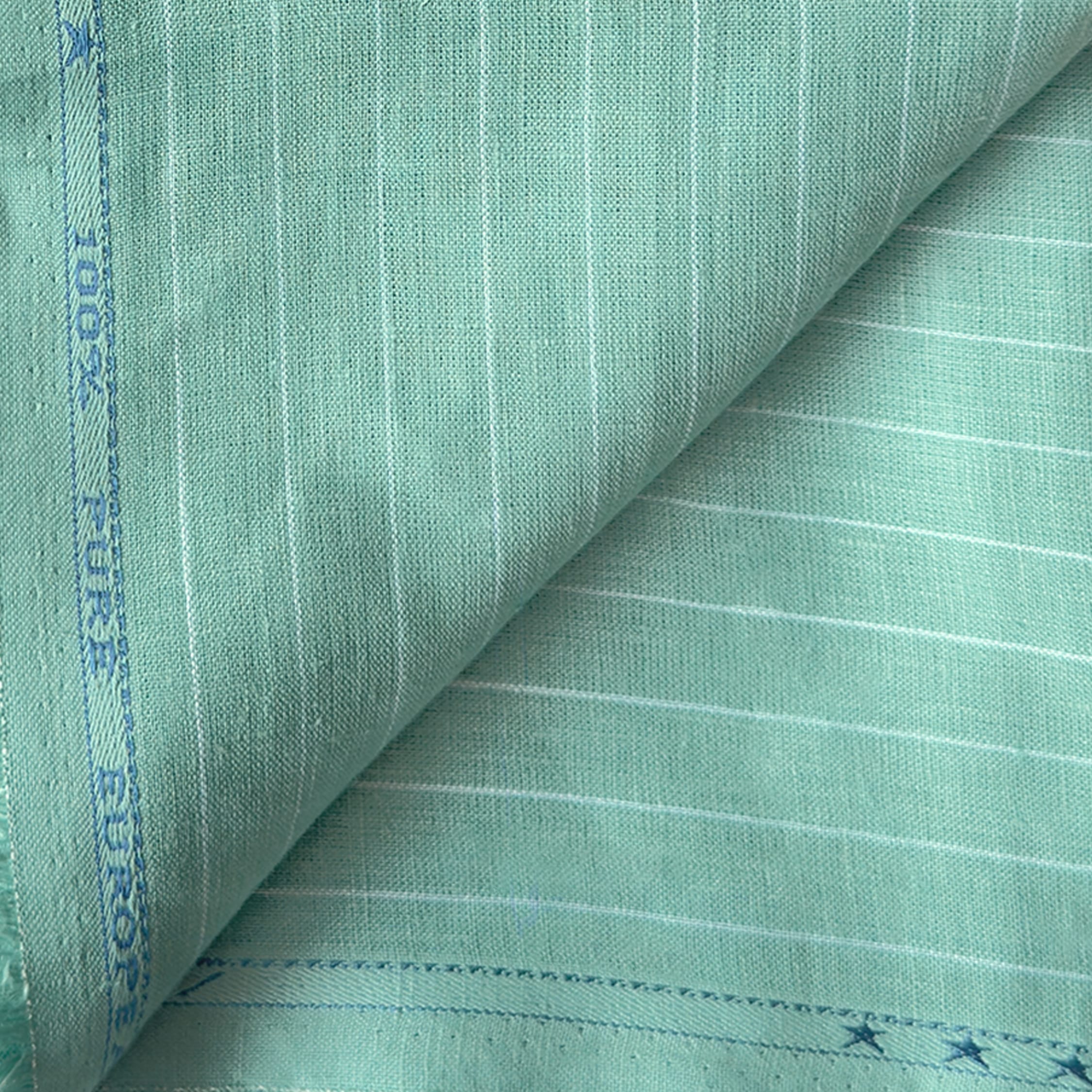 Premium Linen Stripes & Checks Fabric Sea Green Stripes 60 Lea Pure Linen