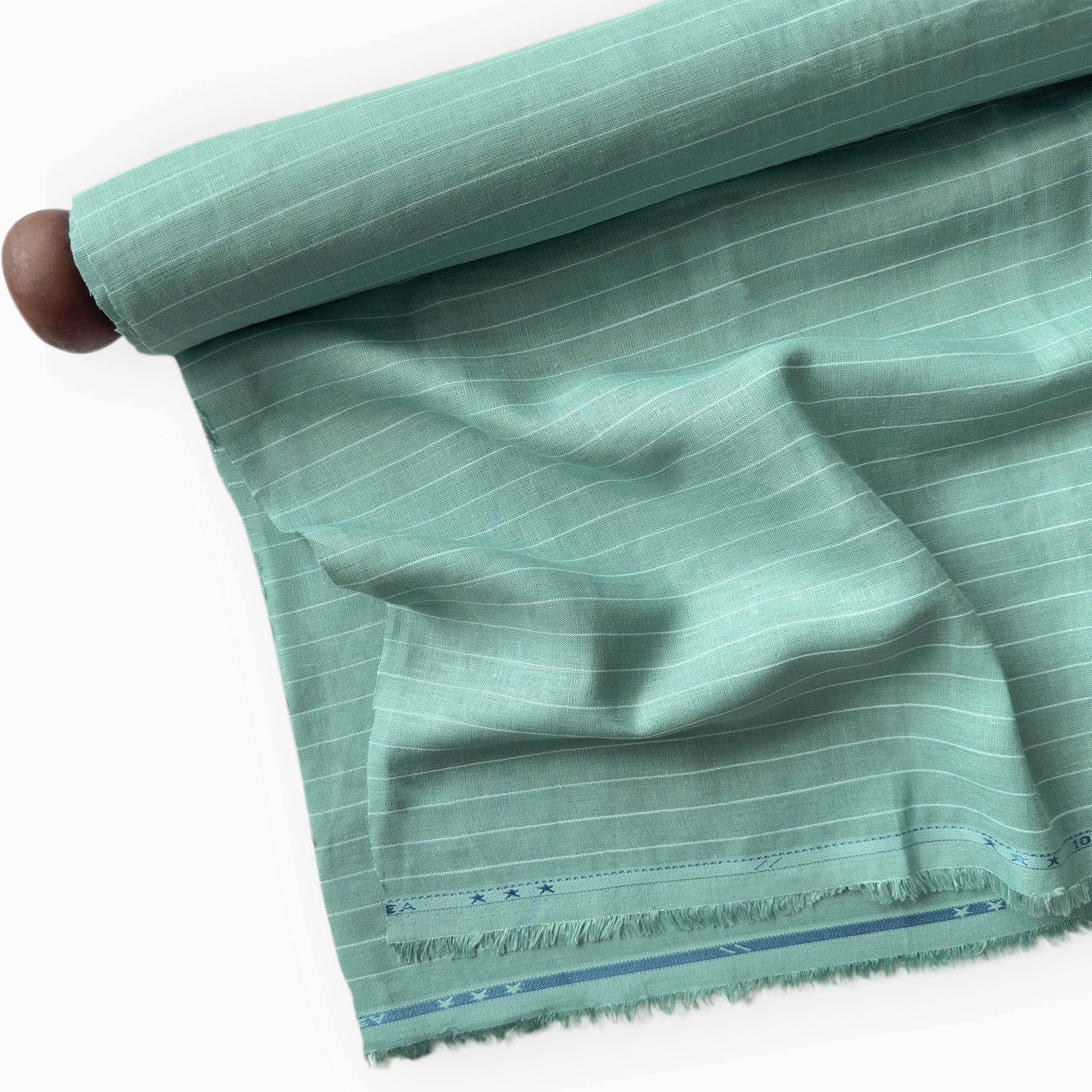 Premium Linen Stripes & Checks Fabric Sea Green & White Stripes 60 LEA Linen Fabric