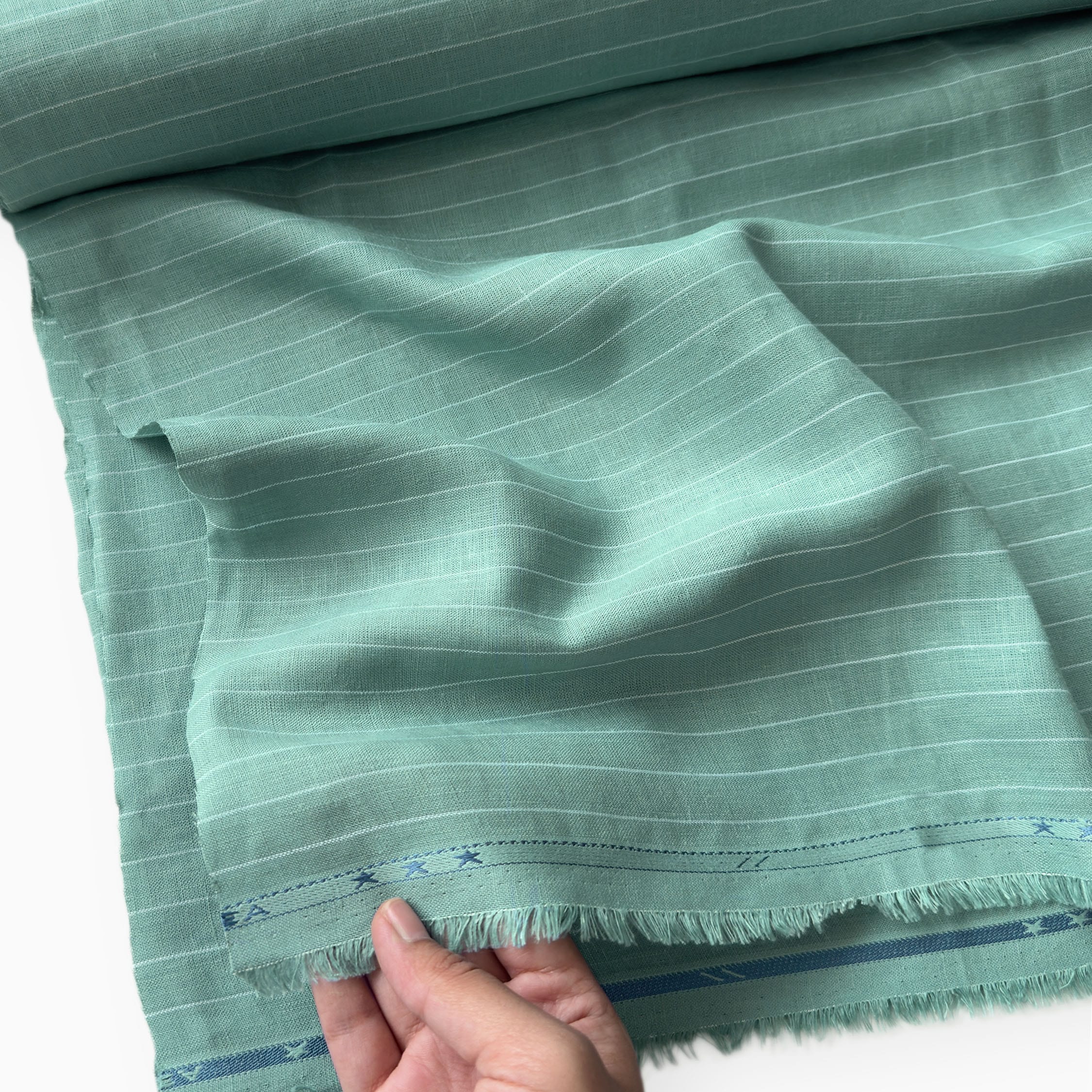 Premium Linen Stripes & Checks Fabric Sea Green & White Stripes 60 LEA Linen Fabric