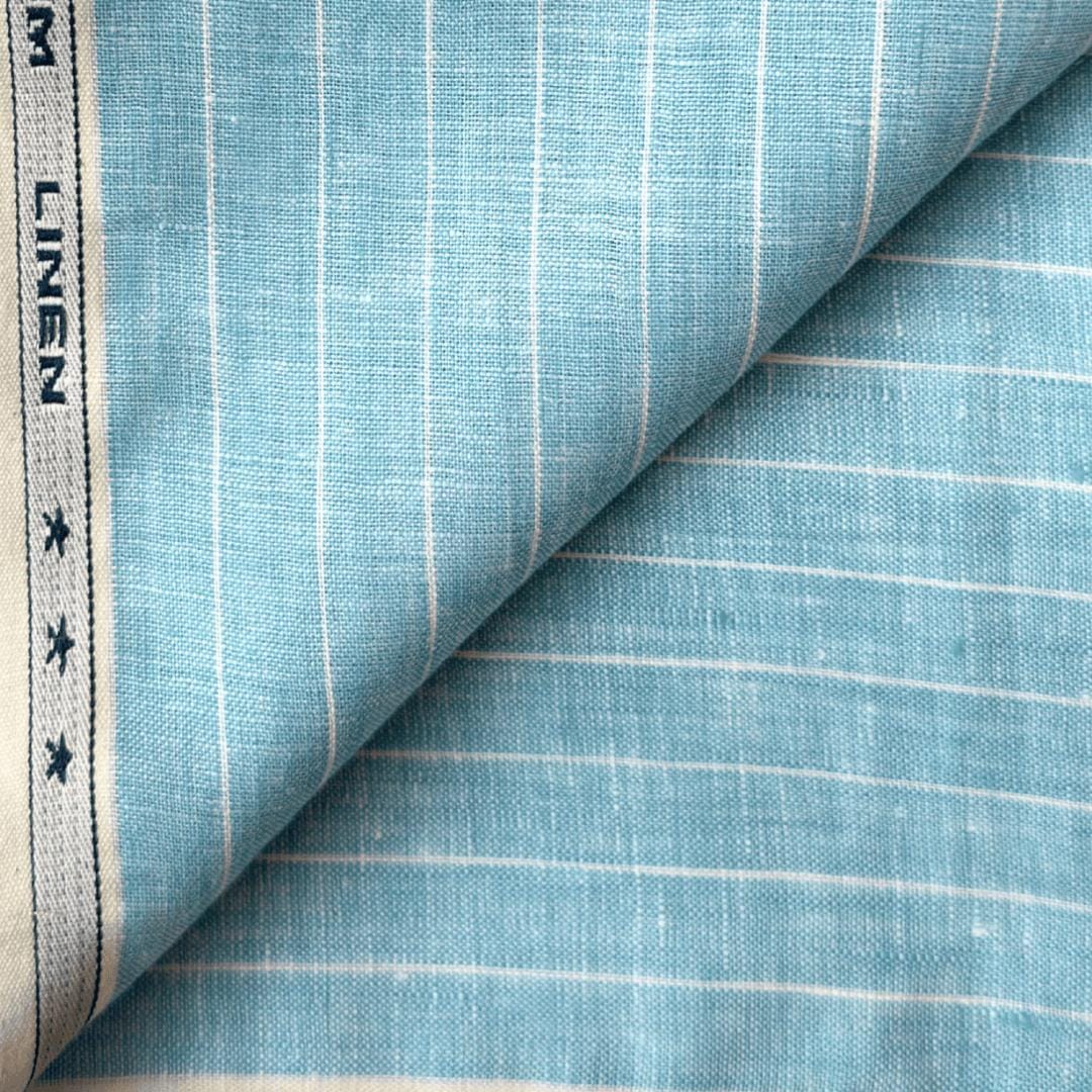 Premium Linen Stripes & Checks Fabric Sky Blue & White Stripes 60 LEA Linen