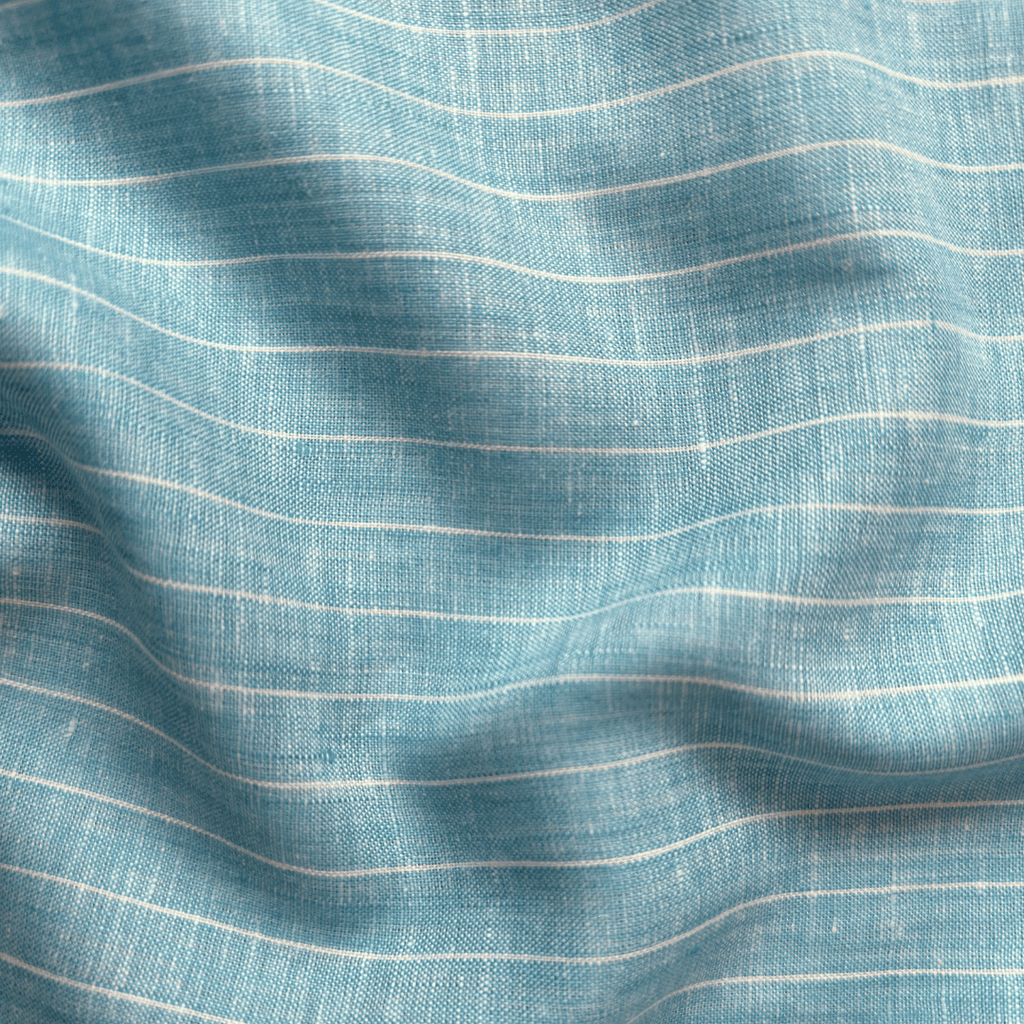 Premium Linen Stripes & Checks Fabric Sky Blue & White Stripes Woven Premium 60 Lea Pure Linen Fabric (Width 58 Inches)