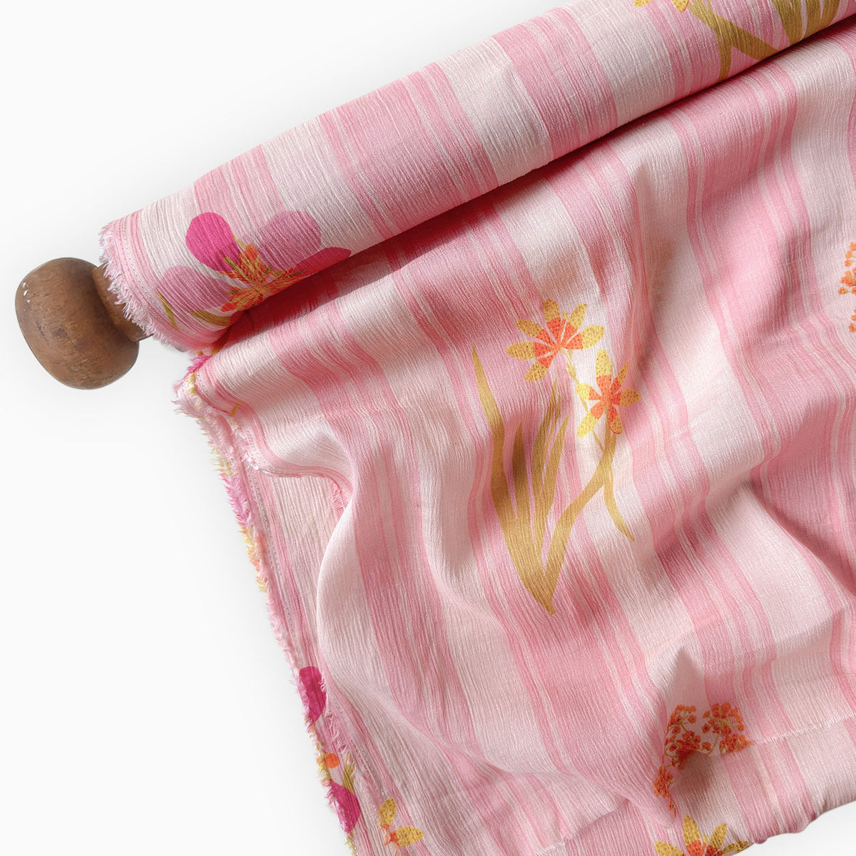 Pressed Blooms Fabric Fabric Blush Pink Mul Chanderi Crush Fabric