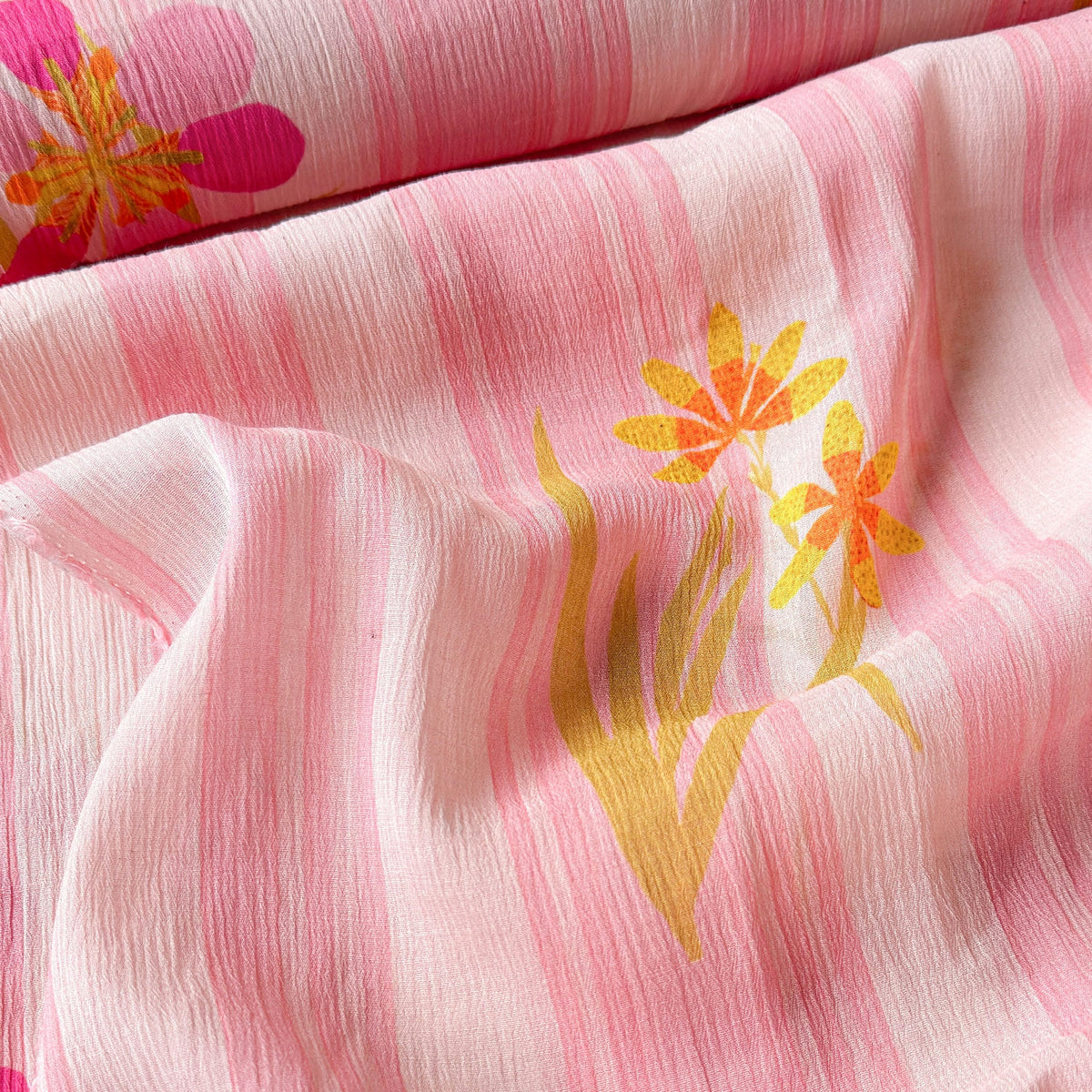 Pressed Blooms Fabric Fabric Blush Pink Mul Chanderi Crush Fabric