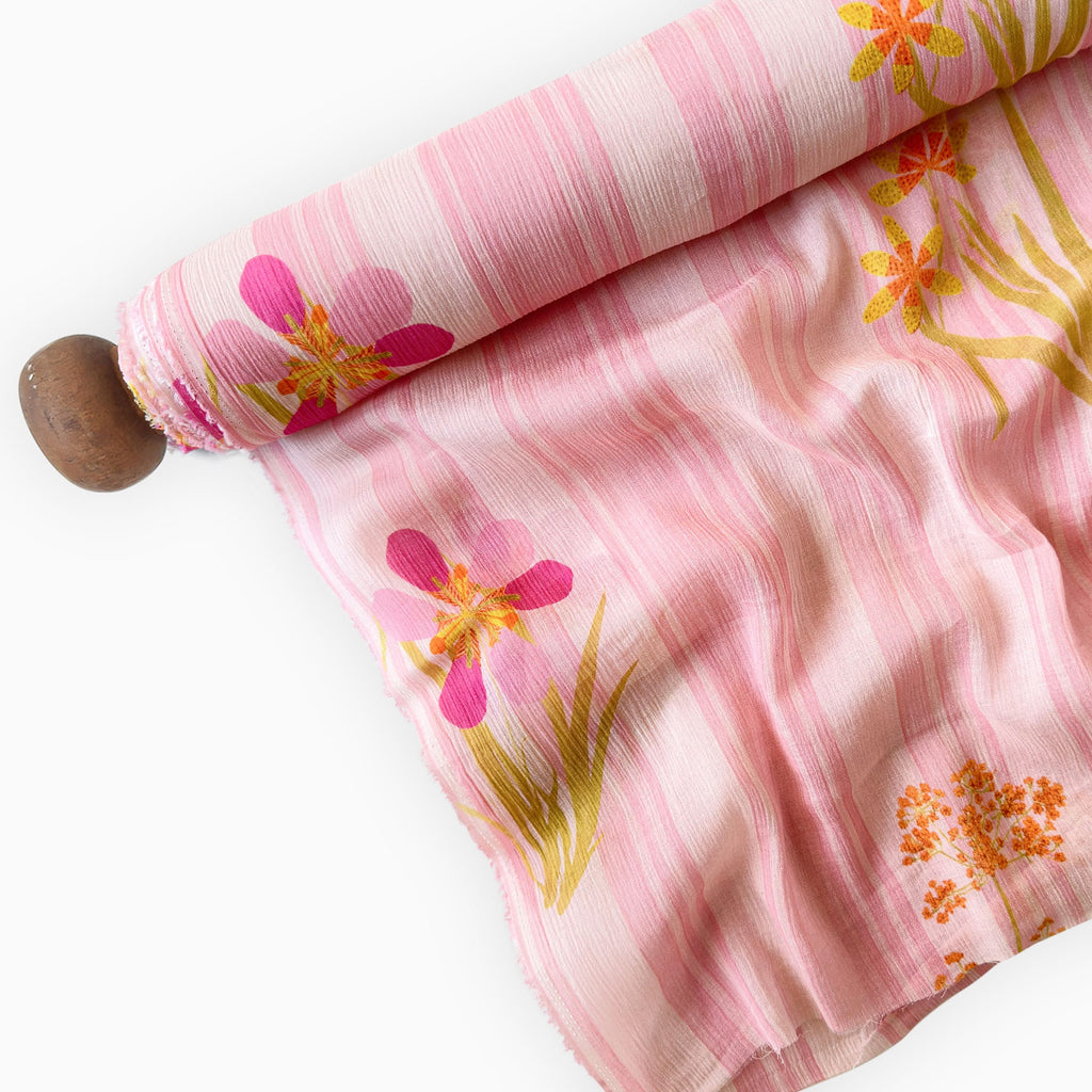 Pressed Blooms Fabric Fabric Blush Pink Mul Chanderi Crush Fabric