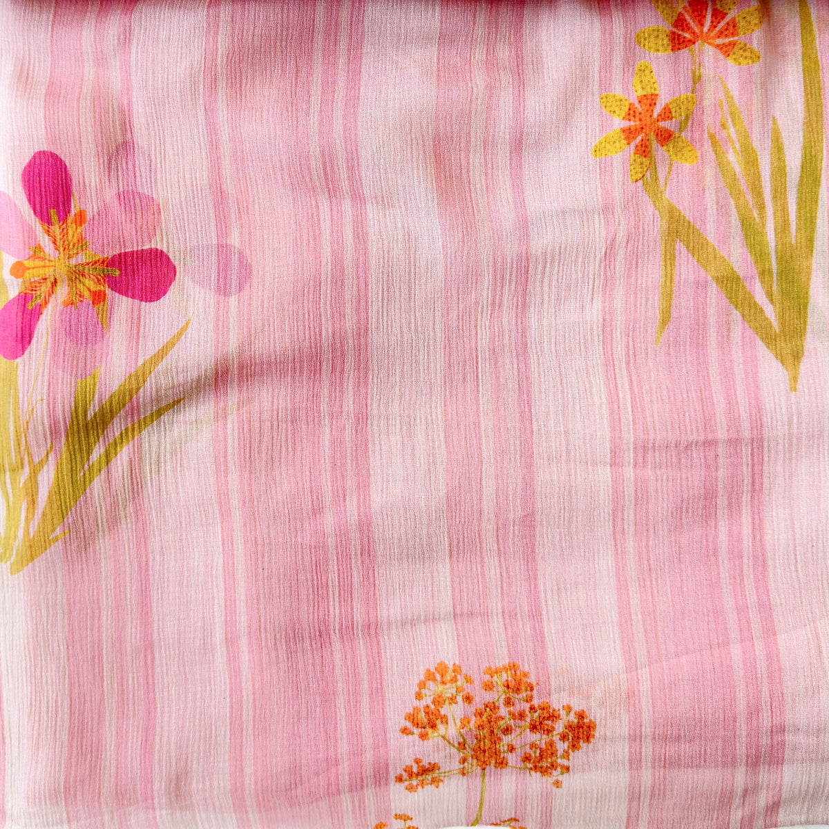 Pressed Blooms Fabric Fabric Blush Pink Mul Chanderi Crush Fabric