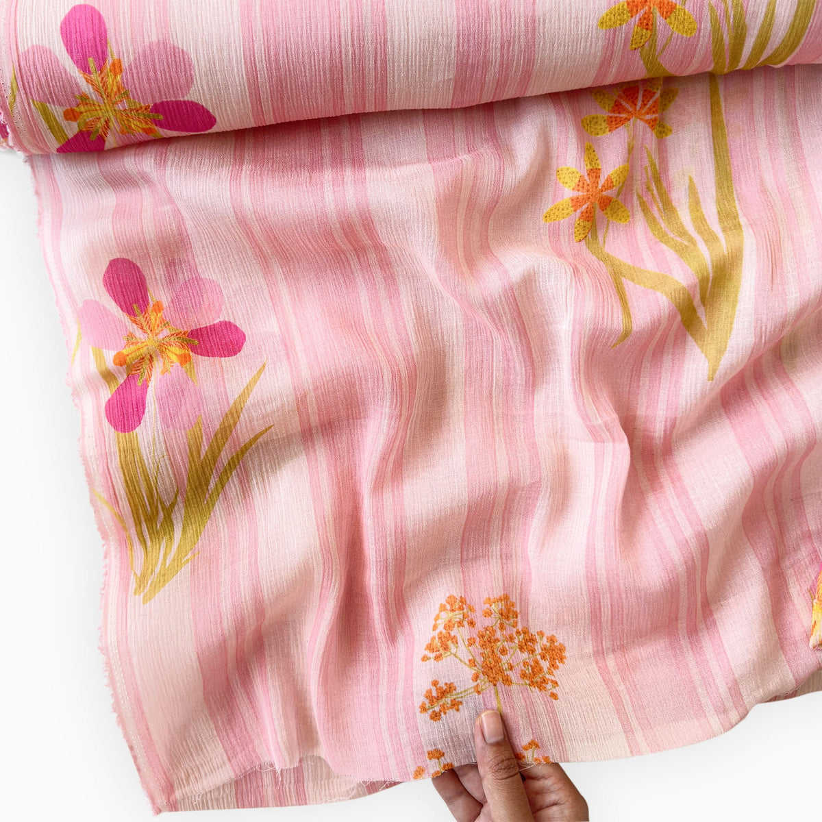 Pressed Blooms Fabric Fabric Blush Pink Mul Chanderi Crush Fabric