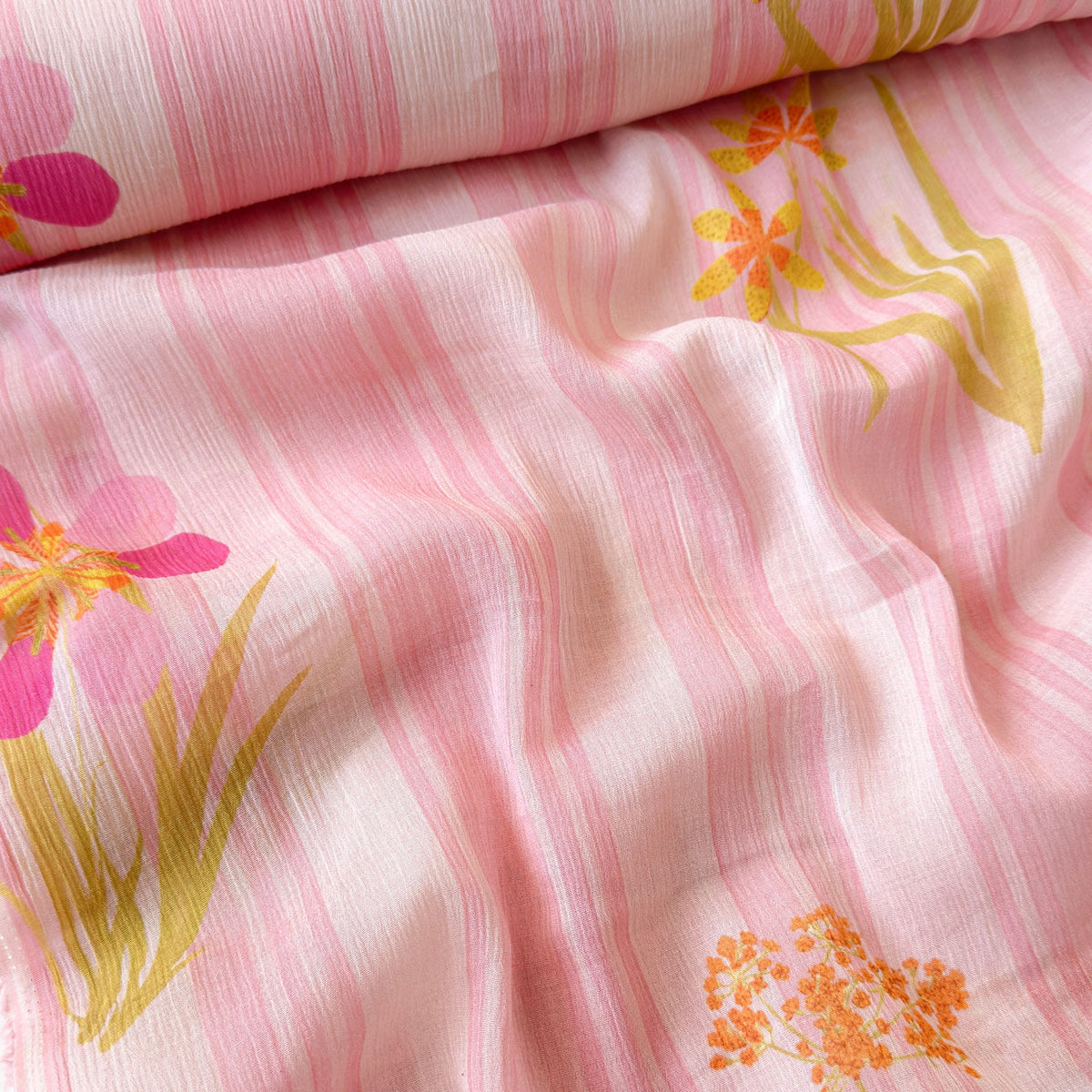 Pressed Blooms Fabric Fabric Blush Pink Mul Chanderi Crush Fabric