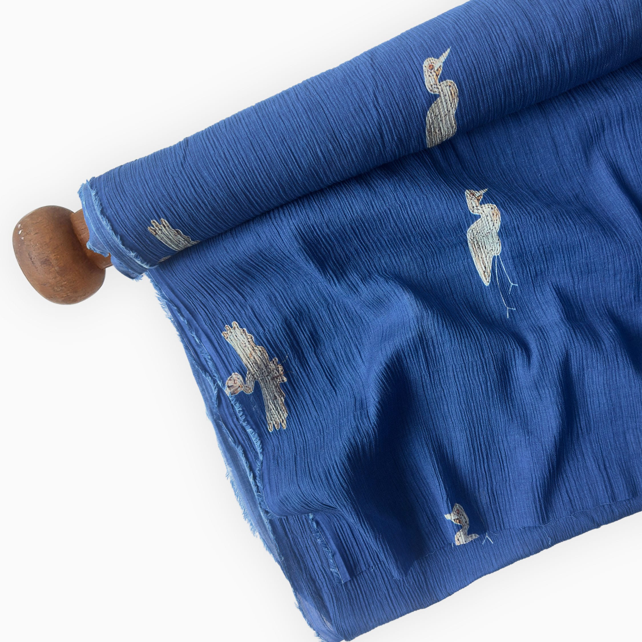 Pressed Blooms Fabric Fabric Dark Blue Mul Chanderi Crush Fabric