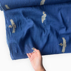 Pressed Blooms Fabric Fabric Dark Blue Mul Chanderi Crush Fabric