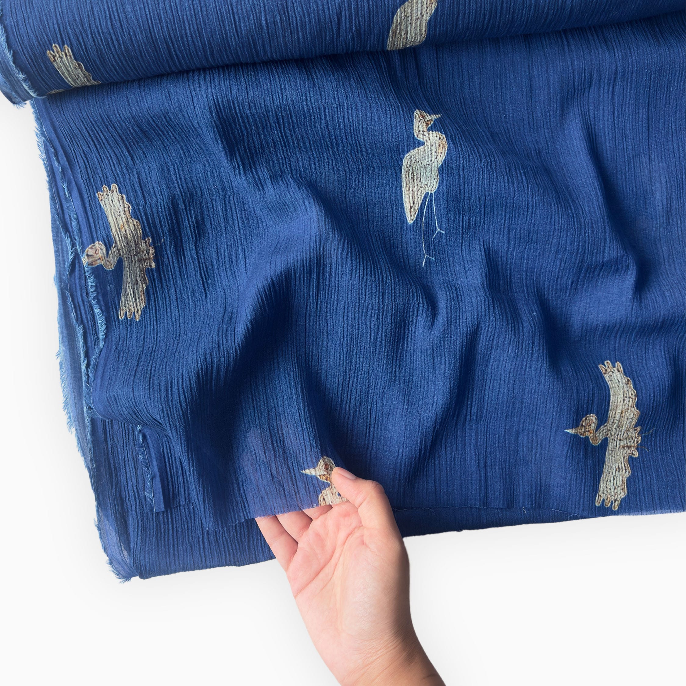 Pressed Blooms Fabric Fabric Dark Blue Mul Chanderi Crush Fabric