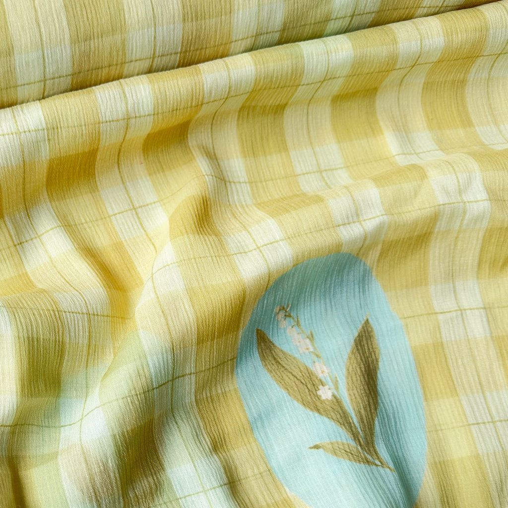 Pressed Blooms Fabric Fabric Dusty Green Mul Chanderi Crush Fabric