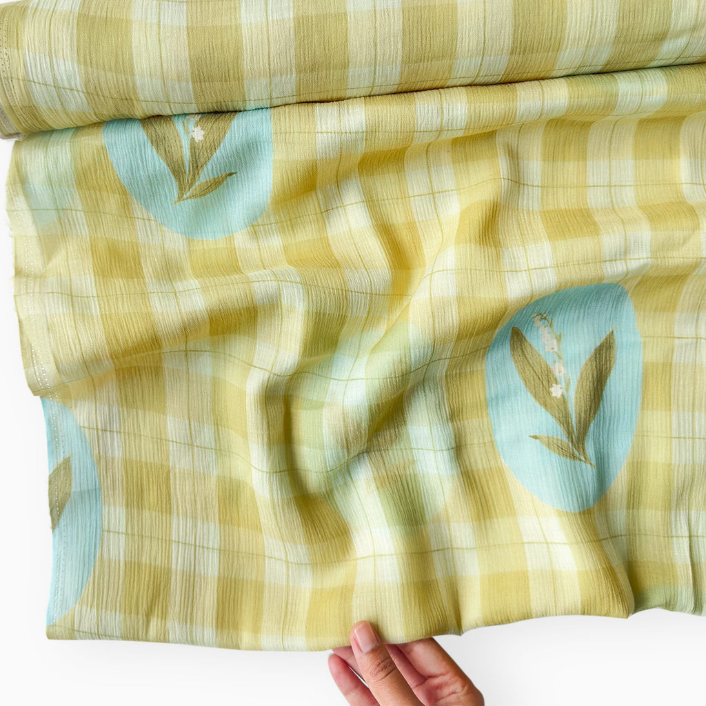 Pressed Blooms Fabric Fabric Dusty Green Mul Chanderi Crush Fabric