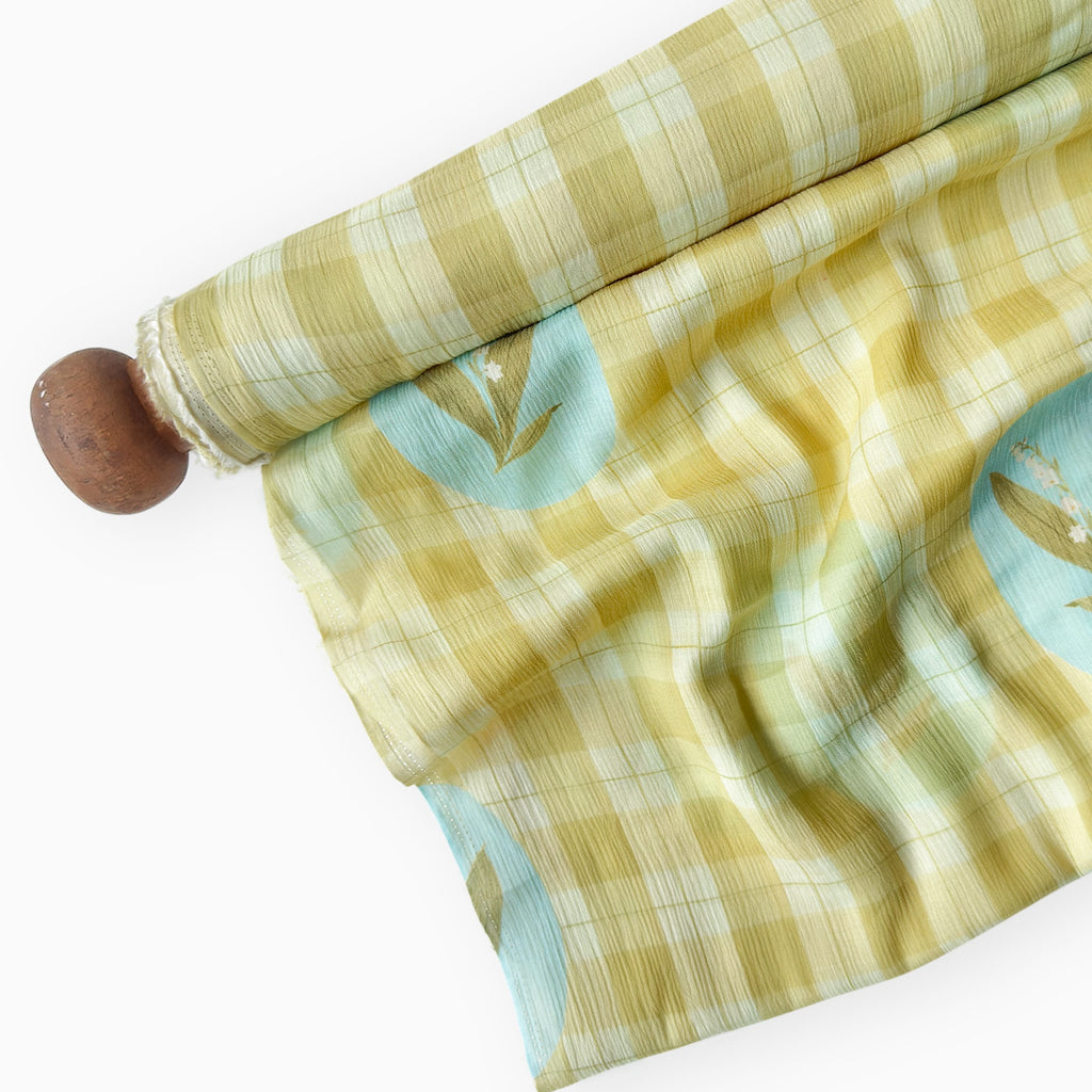 Pressed Blooms Fabric Fabric Dusty Green Mul Chanderi Crush Fabric