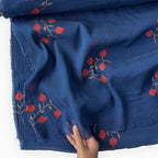 Pressed Blooms Fabric Fabric Indigo Blue Mul Chanderi Crush Fabric