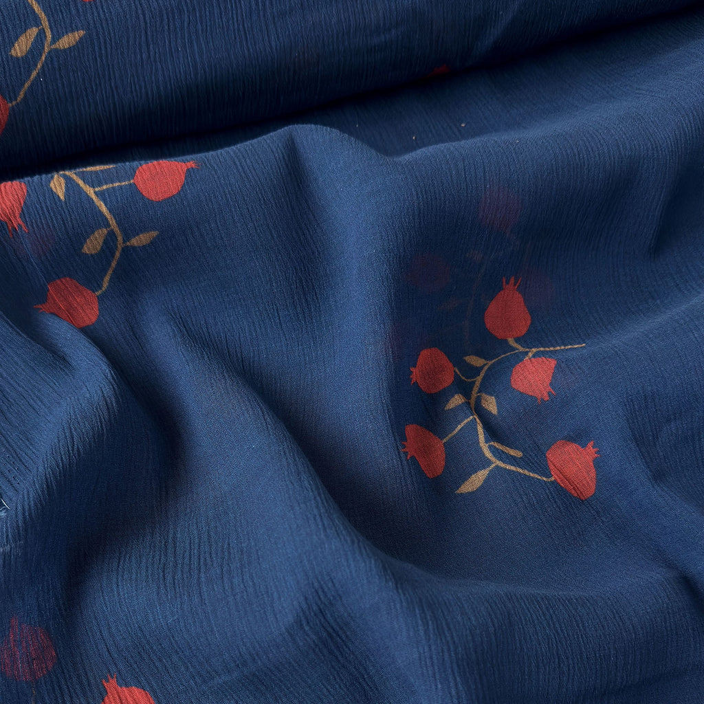 Pressed Blooms Fabric Fabric Indigo Blue Mul Chanderi Crush Fabric