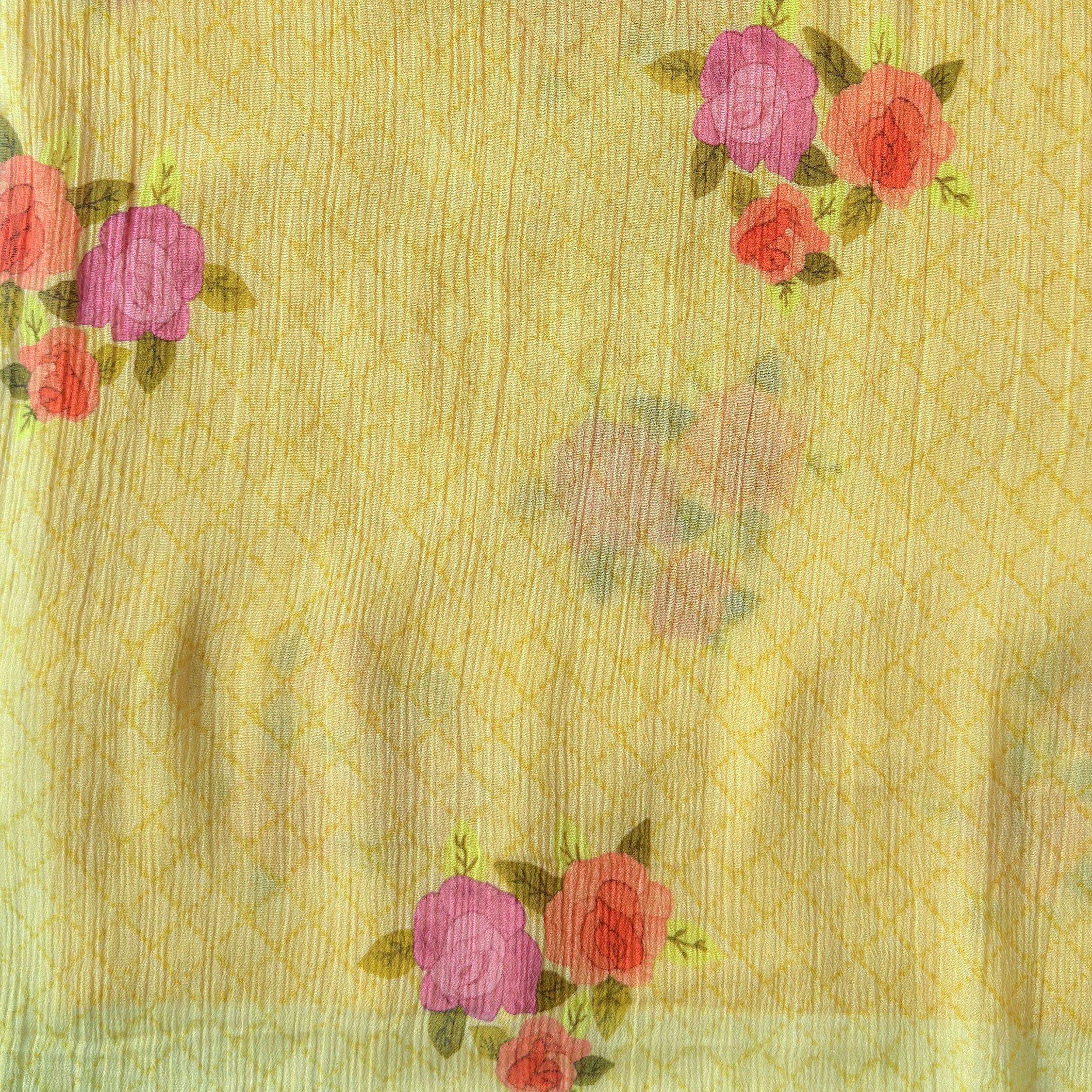 Pressed Blooms Fabric Fabric Mango Yellow Mul Chanderi Crush Fabric