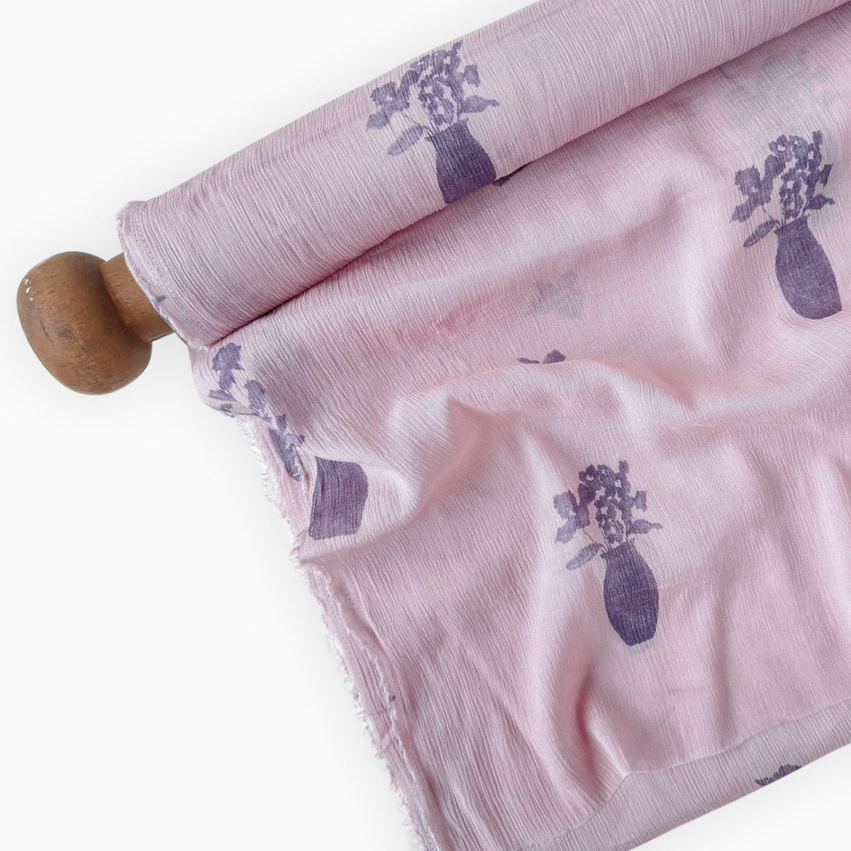 Pressed Blooms Fabric Fabric Mauve Pink Mul Chanderi Crush Fabric
