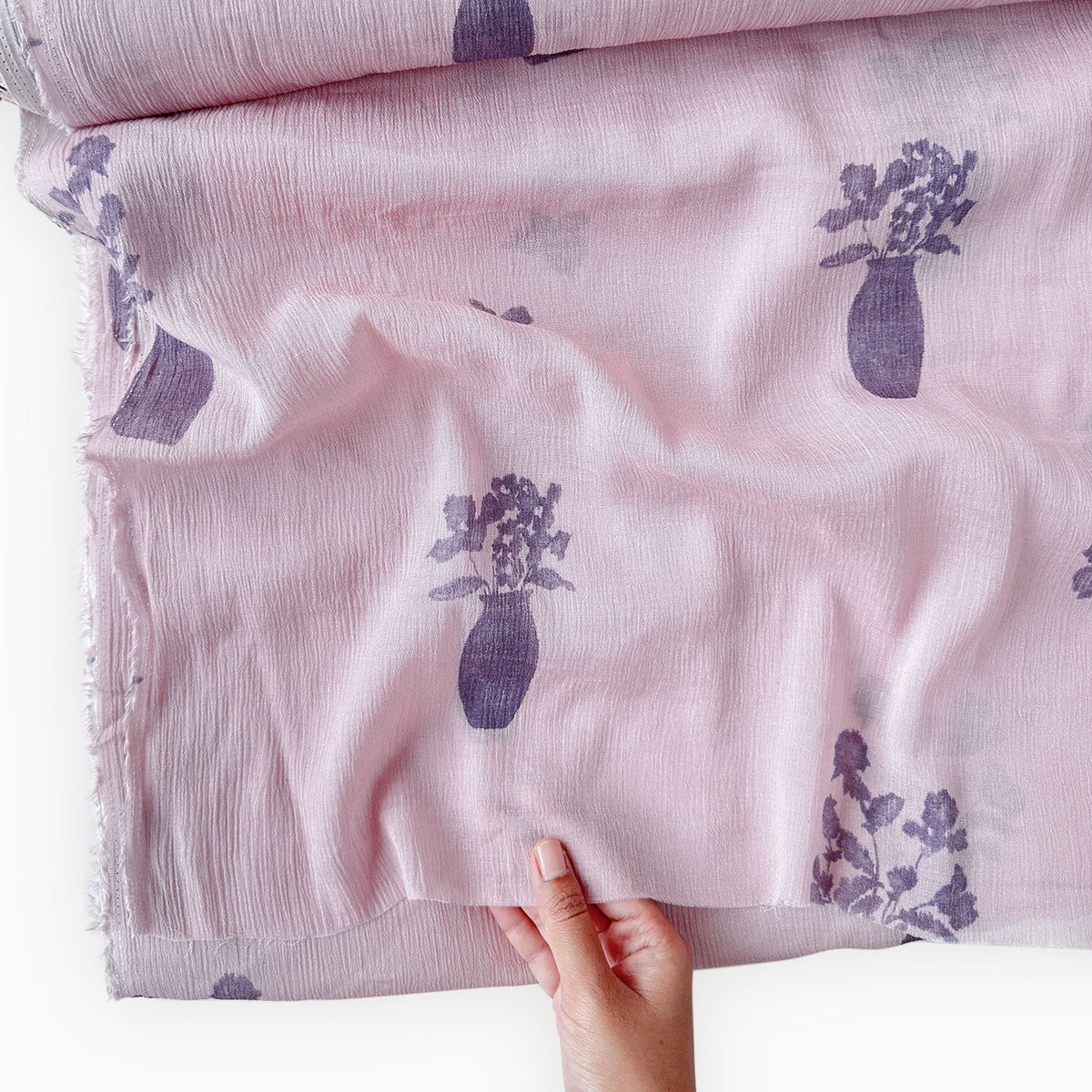 Pressed Blooms Fabric Fabric Mauve Pink Mul Chanderi Crush Fabric