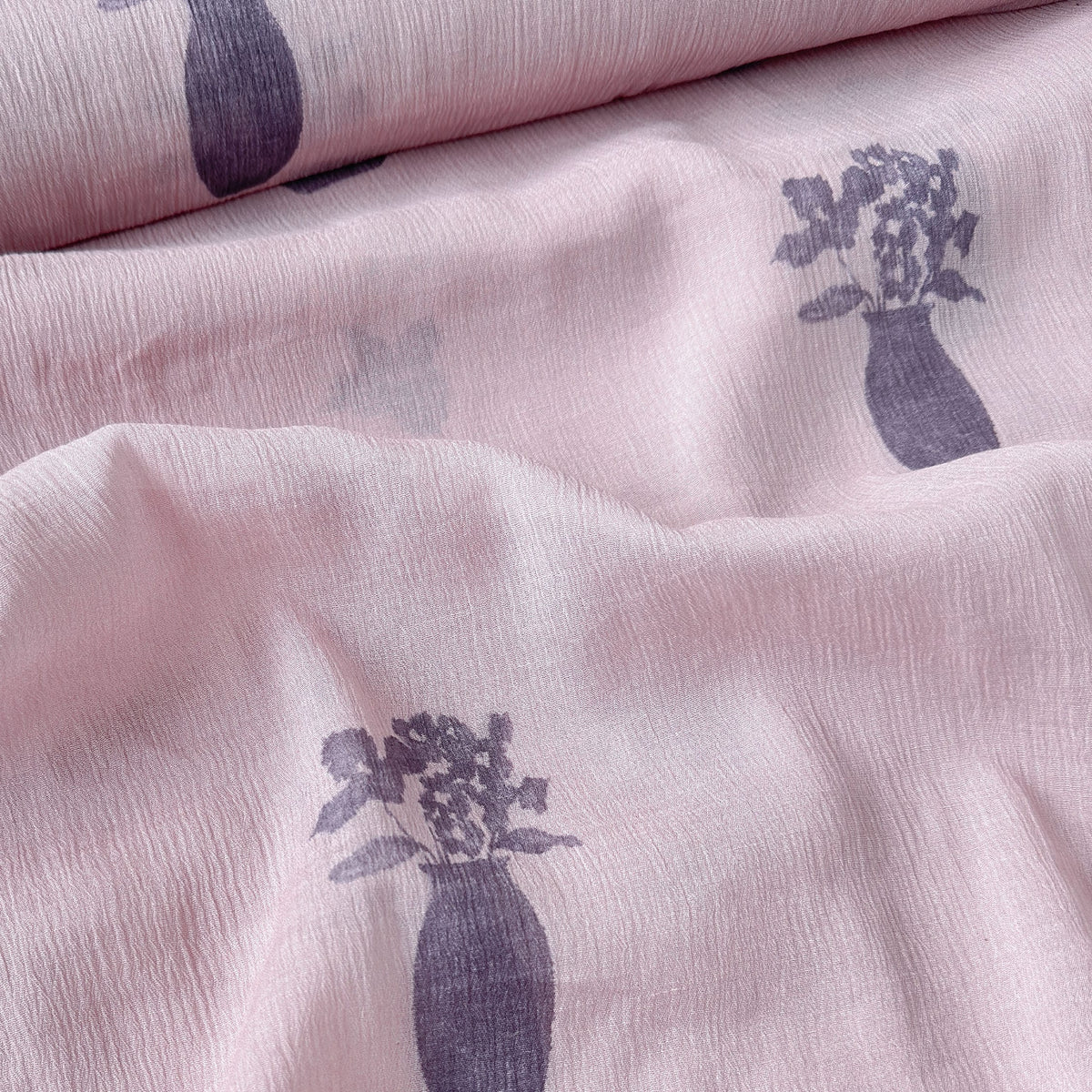 Pressed Blooms Fabric Fabric Mauve Pink Mul Chanderi Crush Fabric