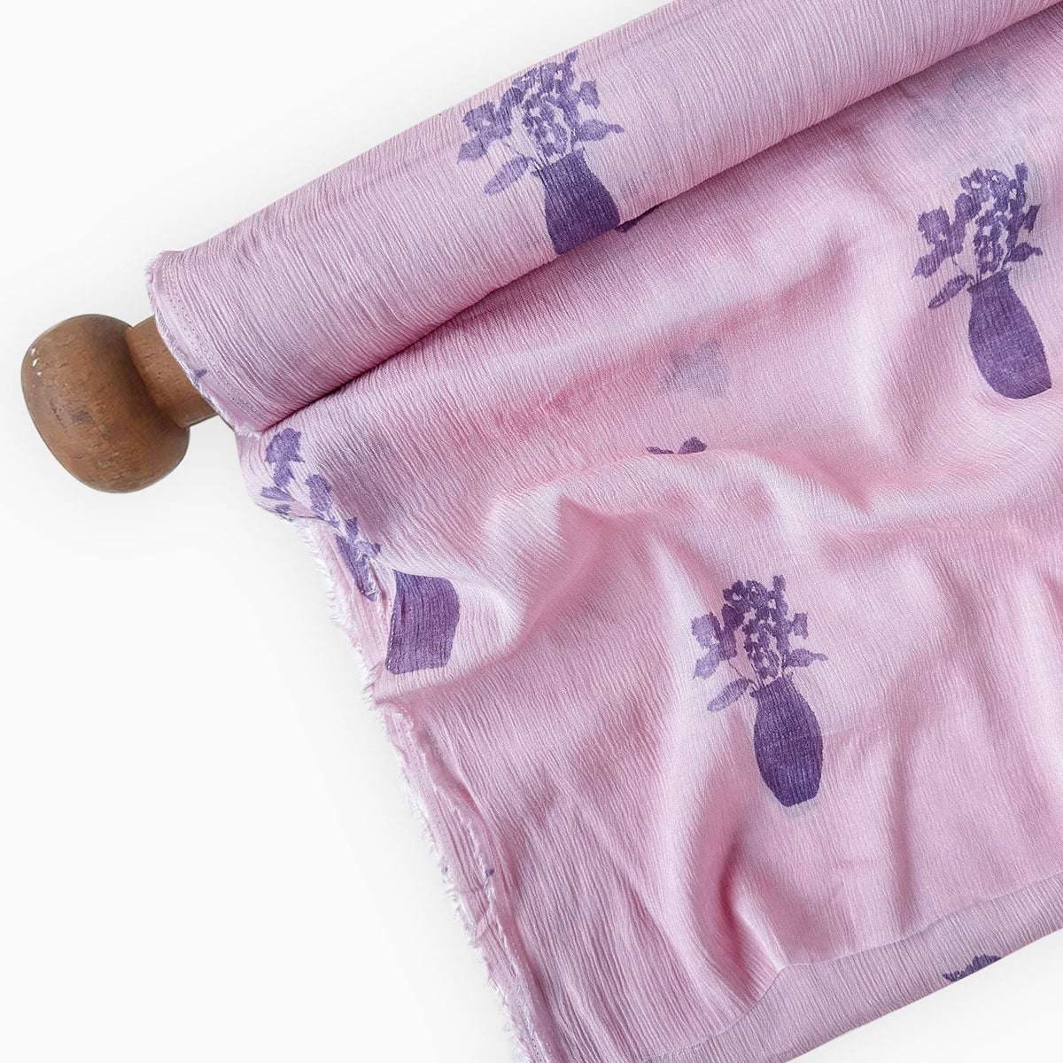 Pressed Blooms Fabric Fabric Mauve Pink Mul Chanderi Crush Fabric