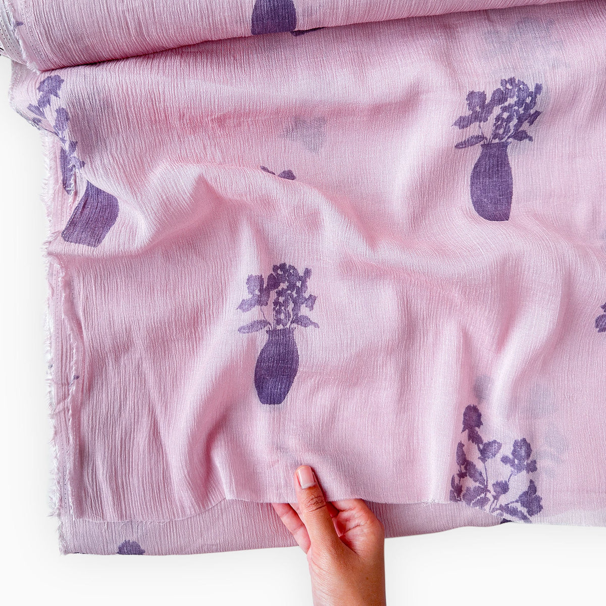 Pressed Blooms Fabric Fabric Mauve Pink Mul Chanderi Crush Fabric