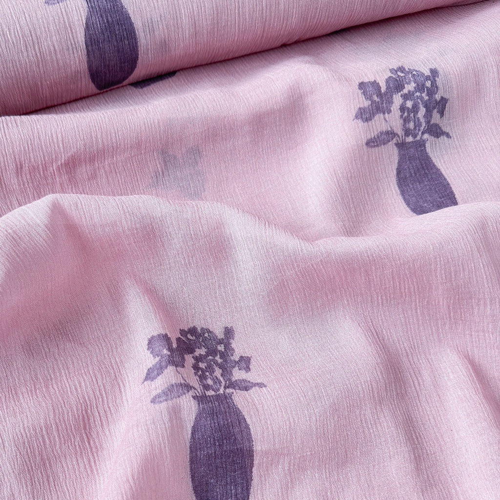 Pressed Blooms Fabric Fabric Mauve Pink Mul Chanderi Crush Fabric