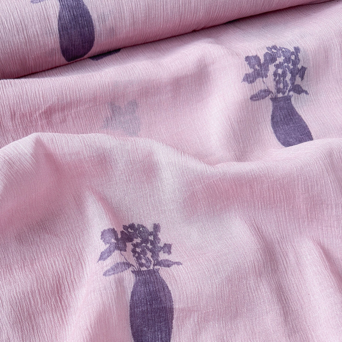 Pressed Blooms Fabric Fabric Mauve Pink Mul Chanderi Crush Fabric