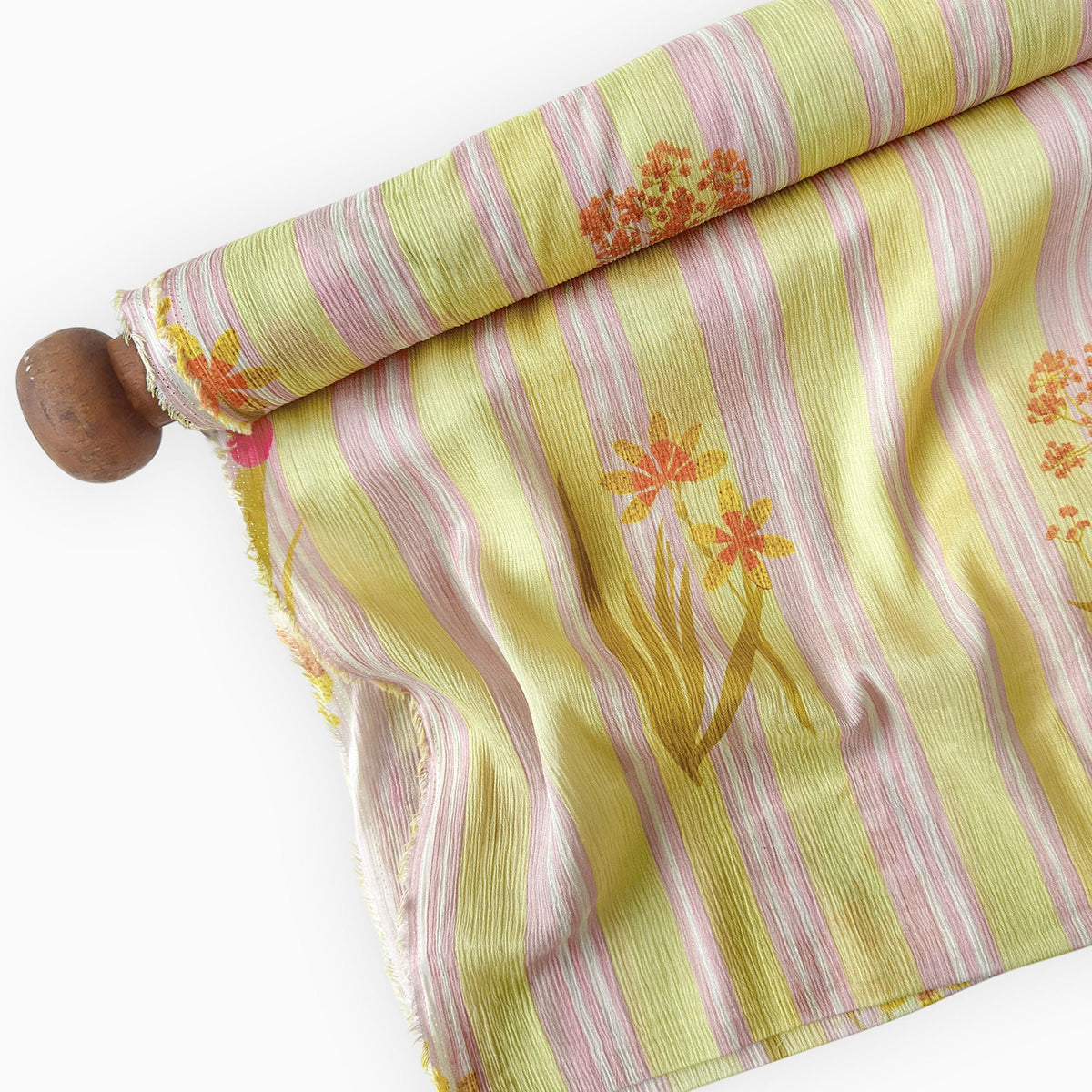 Pressed Blooms Fabric Fabric Summer Yellow & Pink Mul Chanderi Crush Fabric