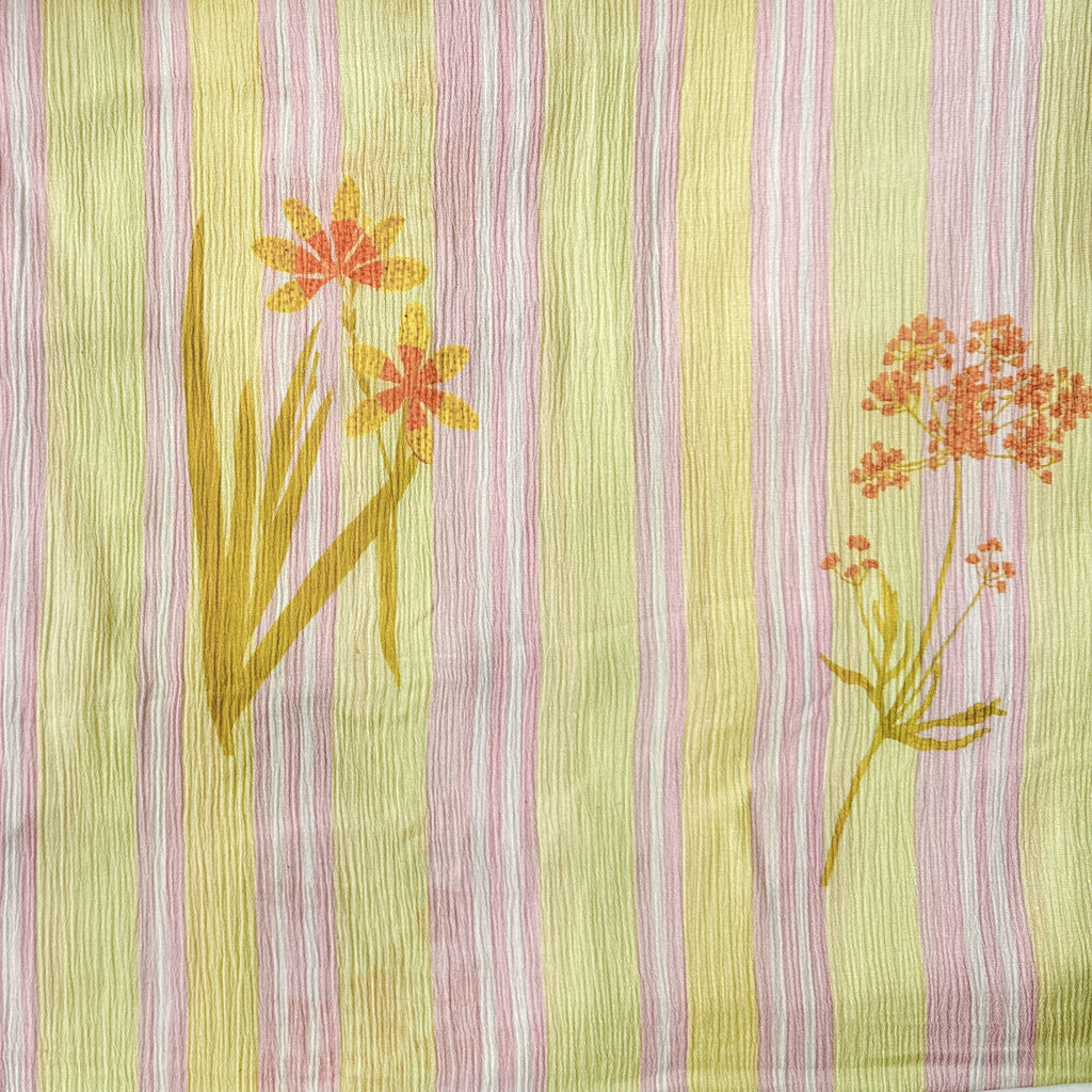 Pressed Blooms Fabric Fabric Summer Yellow & Pink Mul Chanderi Crush Fabric