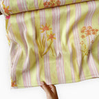 Pressed Blooms Fabric Fabric Summer Yellow & Pink Mul Chanderi Crush Fabric