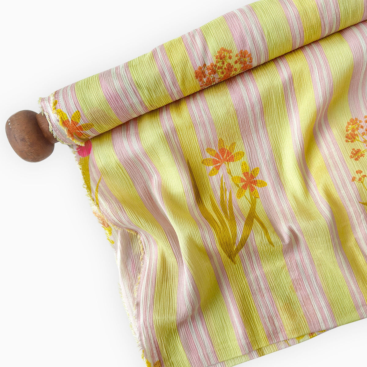 Pressed Blooms Fabric Fabric Summer Yellow & Pink Mul Chanderi Crush Fabric