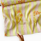 Pressed Blooms Fabric Fabric Summer Yellow & Pink Mul Chanderi Crush Fabric