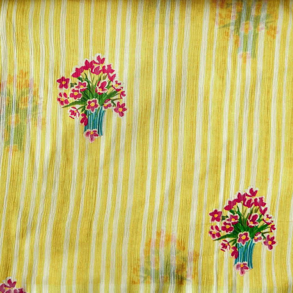 Pressed Blooms Fabric Fabric Warm Yellow Mul Chanderi Crush Fabric