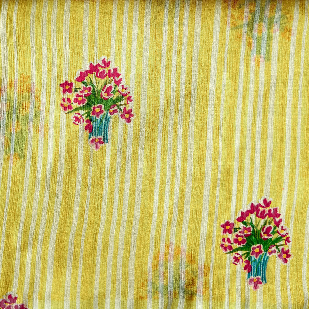 Pressed Blooms Fabric Fabric Warm Yellow Mul Chanderi Crush Fabric
