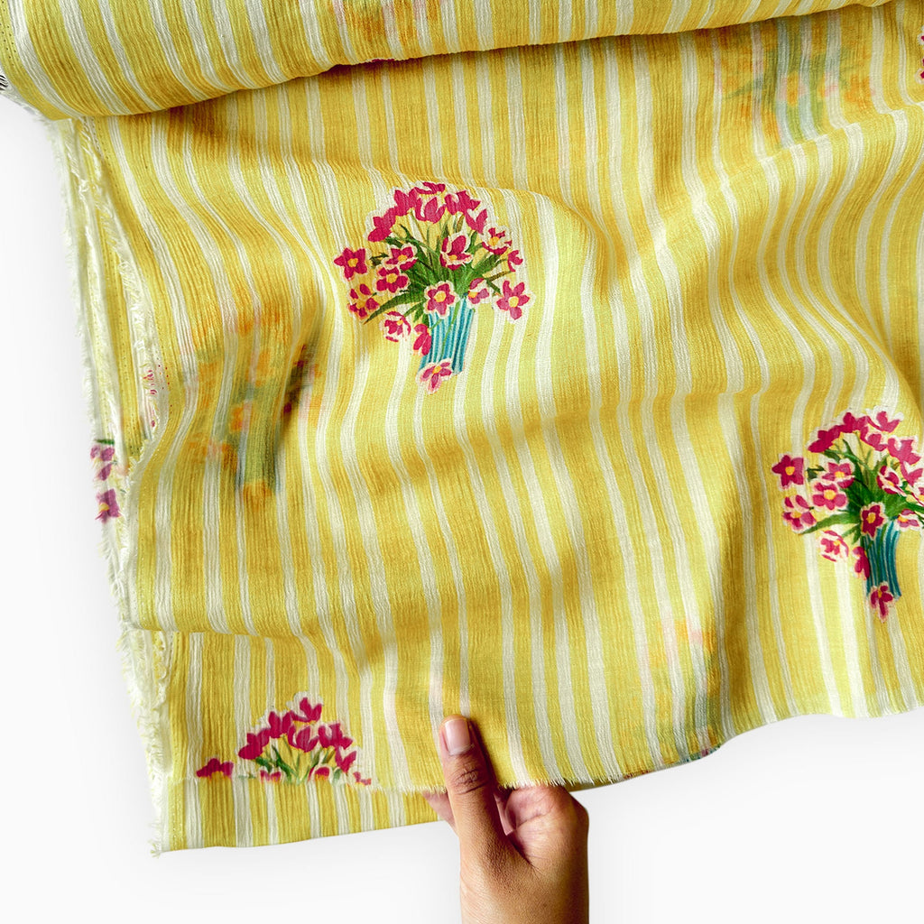 Pressed Blooms Fabric Fabric Warm Yellow Mul Chanderi Crush Fabric