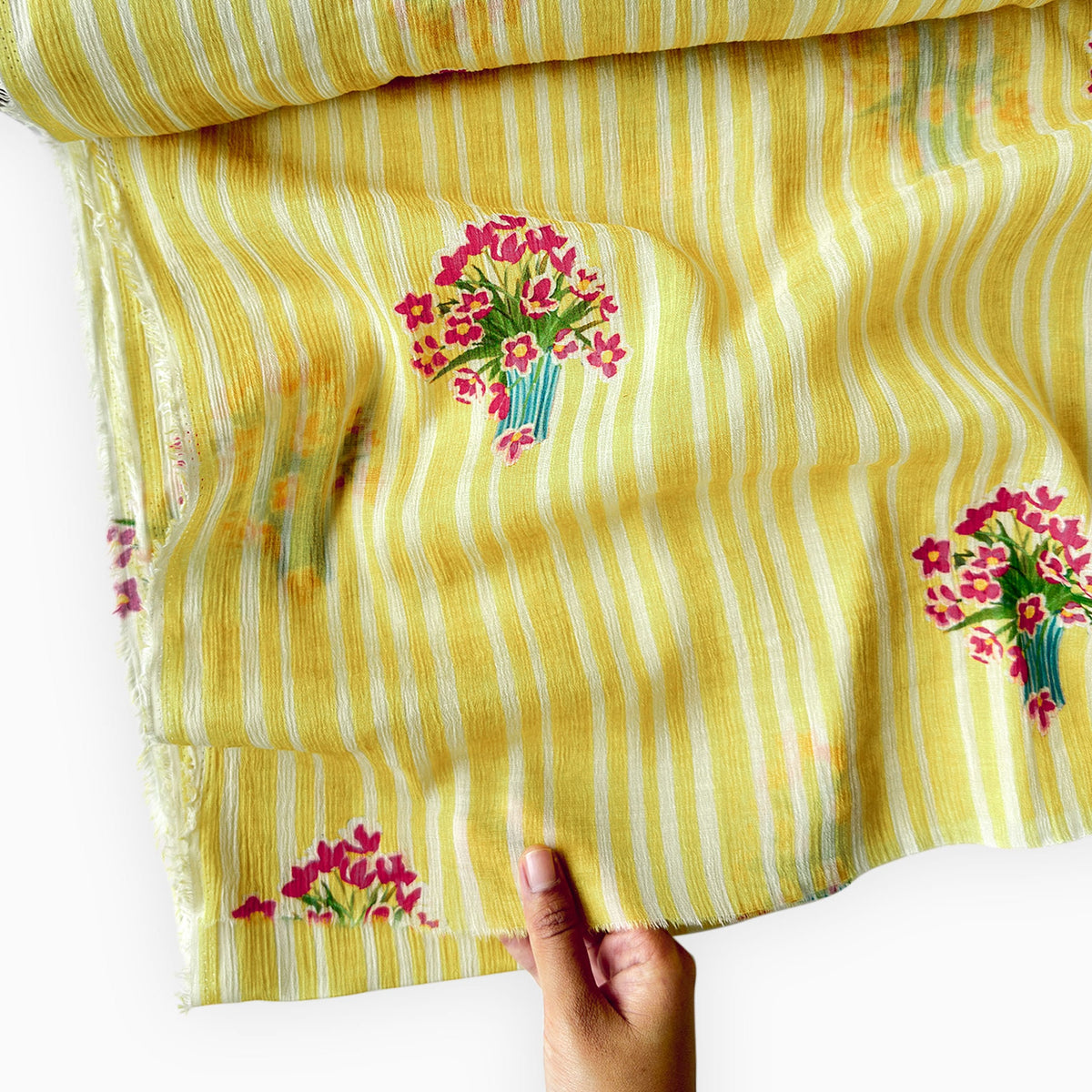 Pressed Blooms Fabric Fabric Warm Yellow Mul Chanderi Crush Fabric