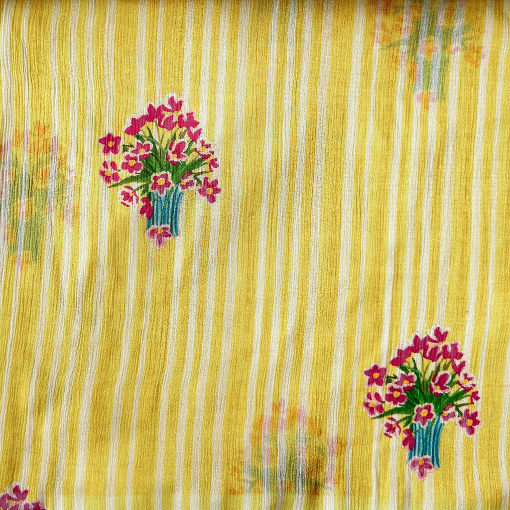 Pressed Blooms Fabric Fabric Warm Yellow Mul Chanderi Crush Fabric