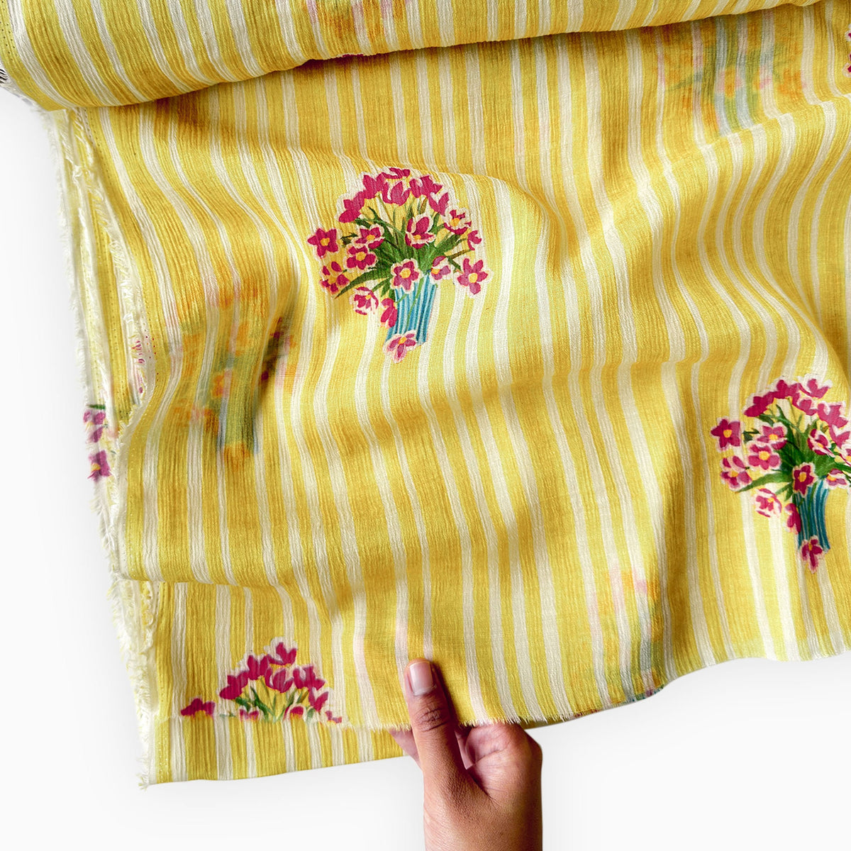 Pressed Blooms Fabric Fabric Warm Yellow Mul Chanderi Crush Fabric