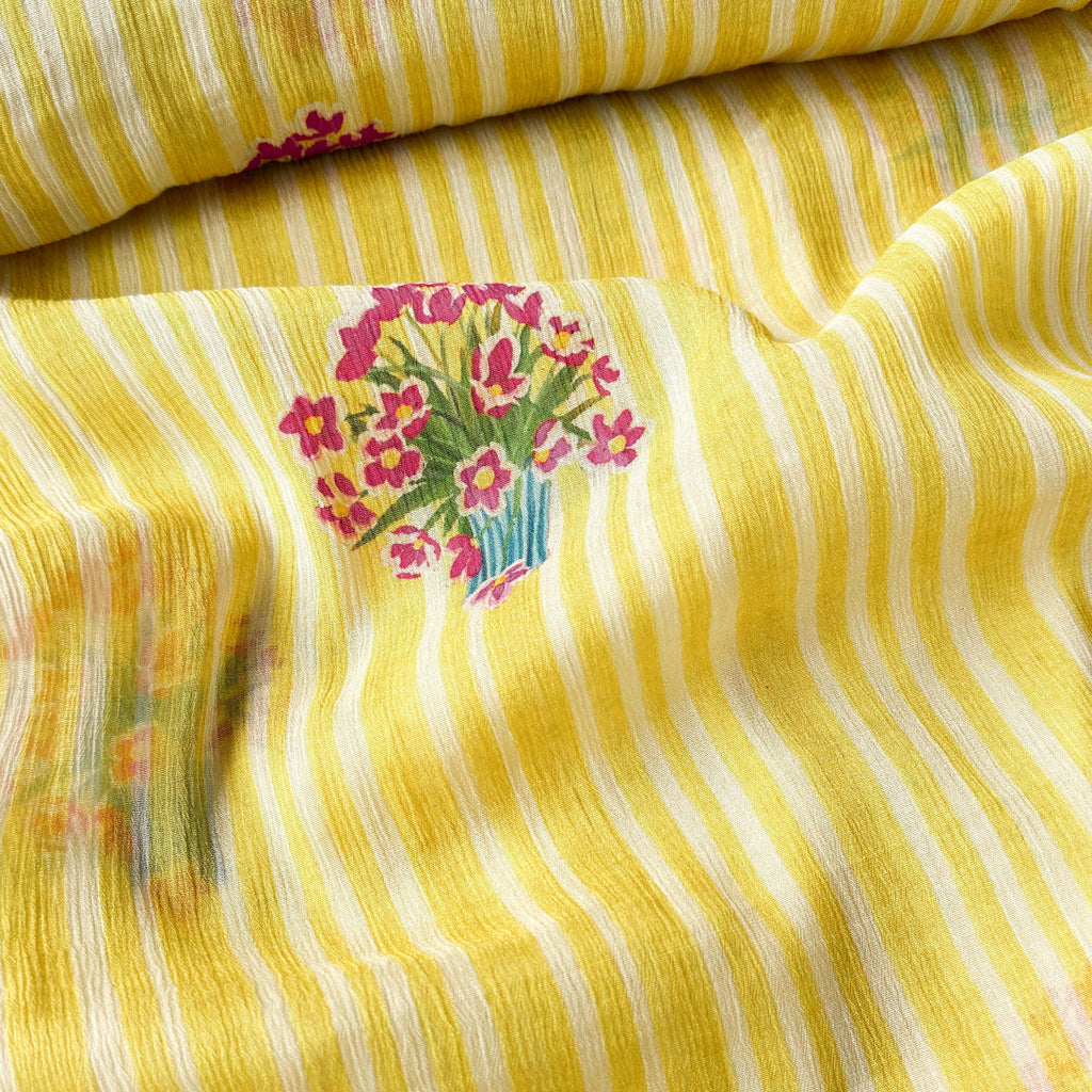 Pressed Blooms Fabric Fabric Warm Yellow Mul Chanderi Crush Fabric