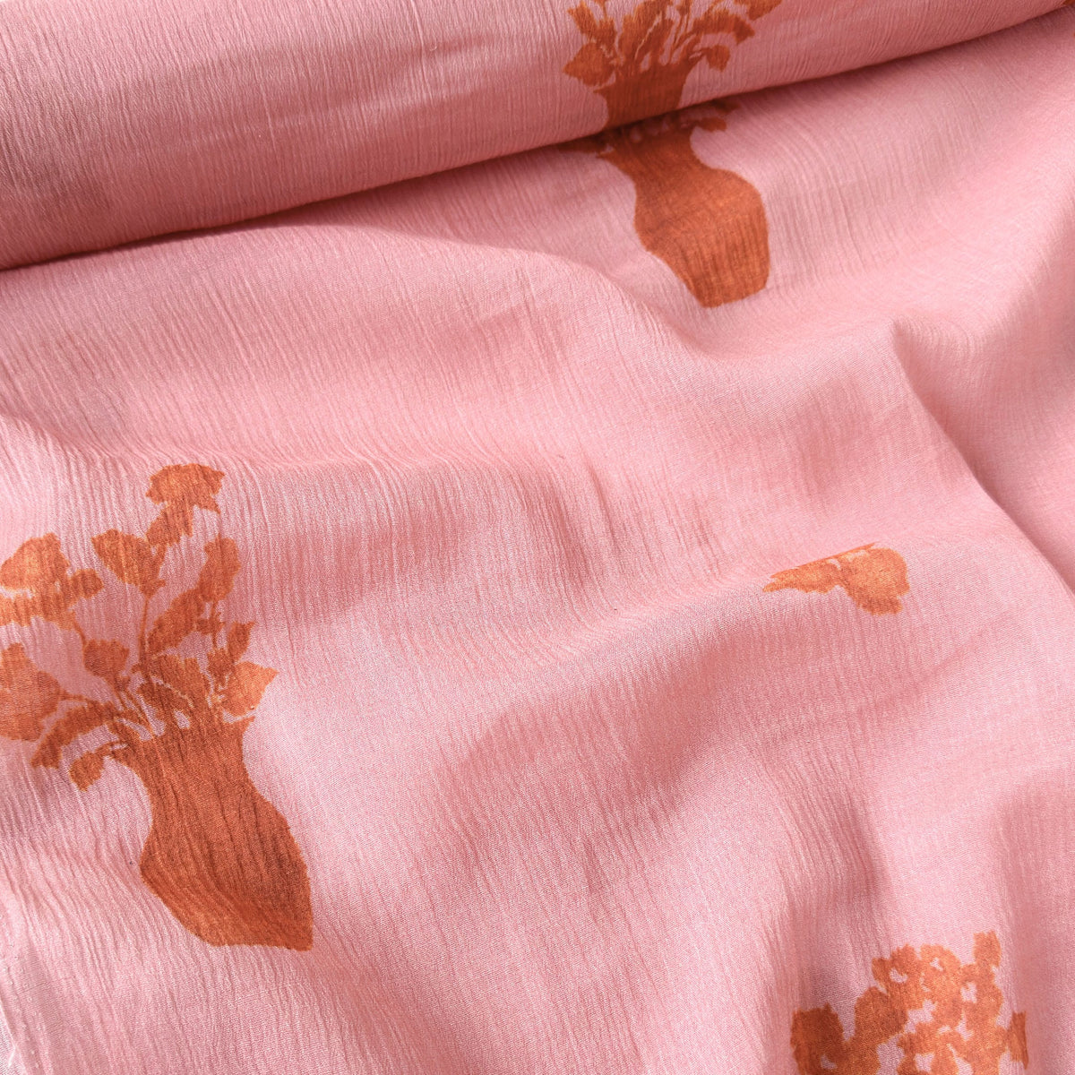 Pressed Blooms Fabric Fabric Watermelon Pink Mul Chanderi Crush Fabric