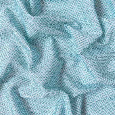 Printed Cotton Linen Fabric Cut Piece (CUT PIECE) Aqua Blue & White Geometric Flora Printed Pure Cotton Linen Fabric (Width 44 Inches)
