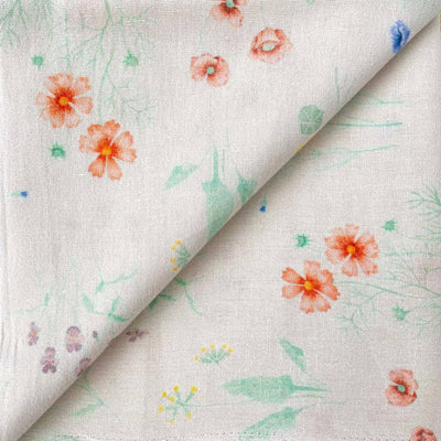 Printed Cotton Linen Fabric Cut Piece (CUT PIECE) Beige & Orange Timeless Botanicals Printed Pure Cotton Linen Fabric (Width 44 Inches)