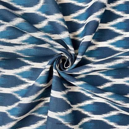 Printed Cotton Linen Fabric Cut Piece (CUT PIECE) Blue & White Shaded Ikat Hand Block Printed Pure Cotton Linen Fabric (Width 42 inches)