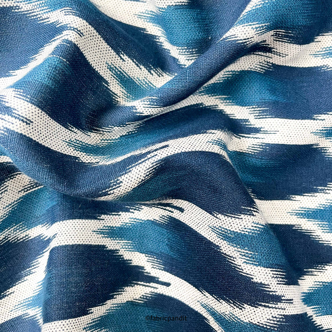 Printed Cotton Linen Fabric Cut Piece (CUT PIECE) Blue & White Shaded Ikat Hand Block Printed Pure Cotton Linen Fabric (Width 42 inches)
