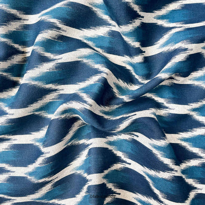 Printed Cotton Linen Fabric Cut Piece (CUT PIECE) Blue & White Shaded Ikat Hand Block Printed Pure Cotton Linen Fabric (Width 42 inches)
