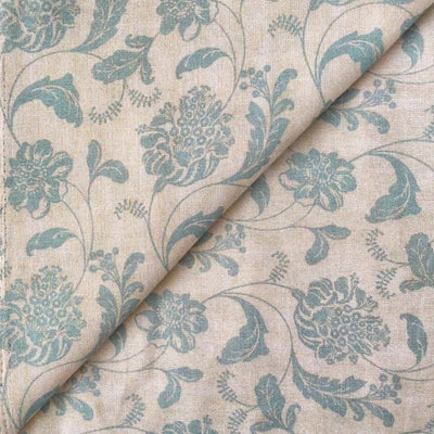 Printed Cotton Linen Fabric Cut Piece (CUT PIECE) Dusty Beige & Blue Vintage Blooms Printed Pure Cotton Linen Fabric (Width 44 Inches)