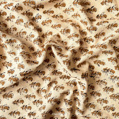 Printed Cotton Linen Fabric Cut Piece (CUT PIECE) Dusty Beige & Brown Abstract Paisley Hand Block Printed Pure Cotton Linen Fabric (Width 42 inches)