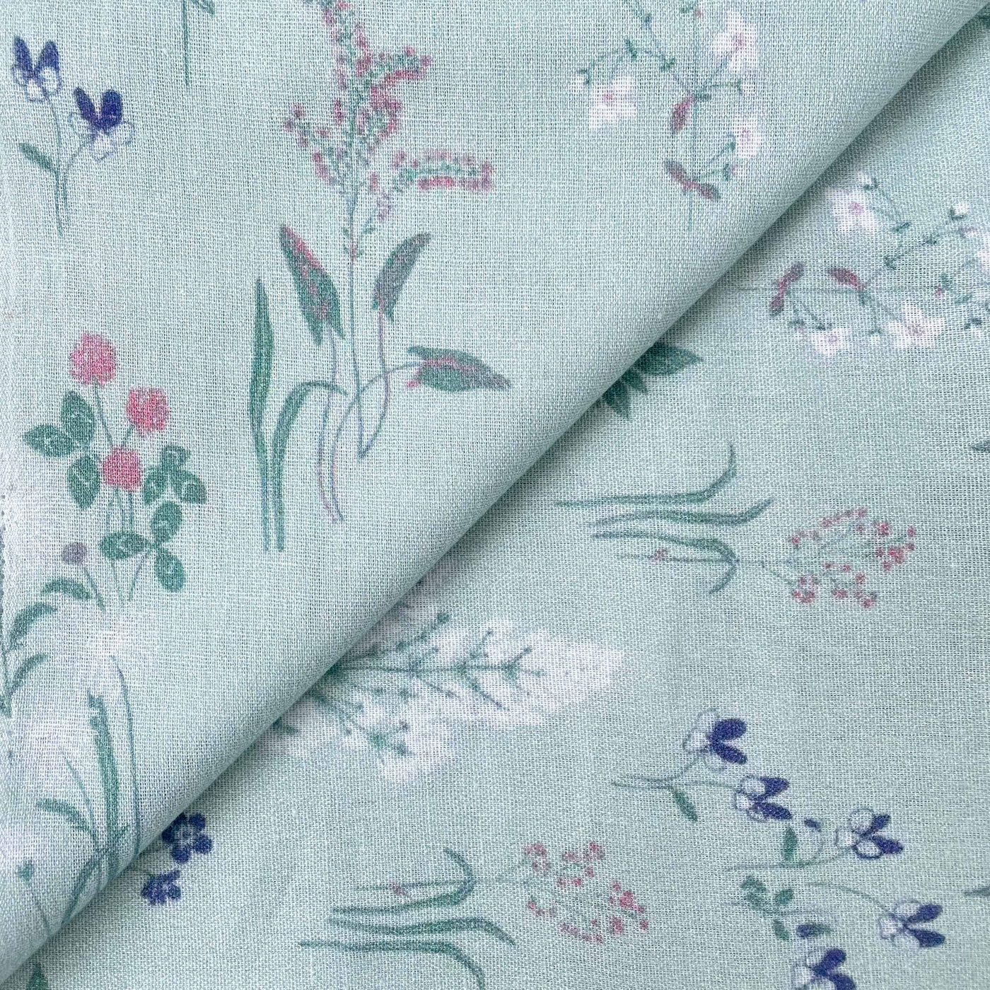 Printed Cotton Linen Fabric Cut Piece (CUT PIECE) Dusty Mint Green Timeless Botanicals Printed Pure Cotton Linen Fabric (Width 44 Inches)