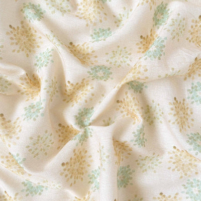 Printed Cotton Linen Fabric Cut Piece (CUT PIECE) Dusty Yellow & Green Abstract Floral Printed Pure Cotton Linen Fabric (Width 44 Inches)